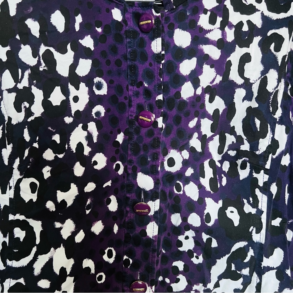 St. John Leopard Print Jacket SZ 16 Purple/White Classic Casual Cotton Button Up - Picture 4 of 15